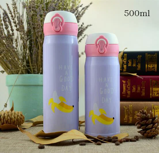 350 мл/500 мл чашка-термос с фруктовым узором из нержавеющей стали Вакуумная бутылка для детей для путешествий на открытом воздухе термальная бутылка для детей чашка с изоляцией - Цвет: 500ml