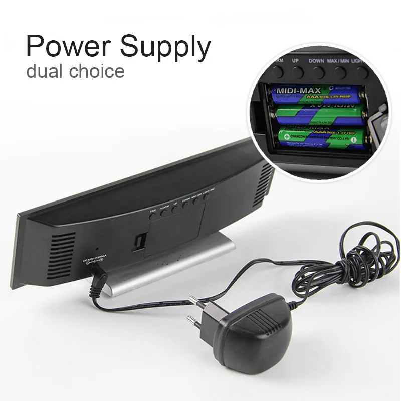 

LED Display Electronic Alarm Clock Desk European Temperature Humidity Clock Electronic Battery Home Digita LCD Big Large Screen