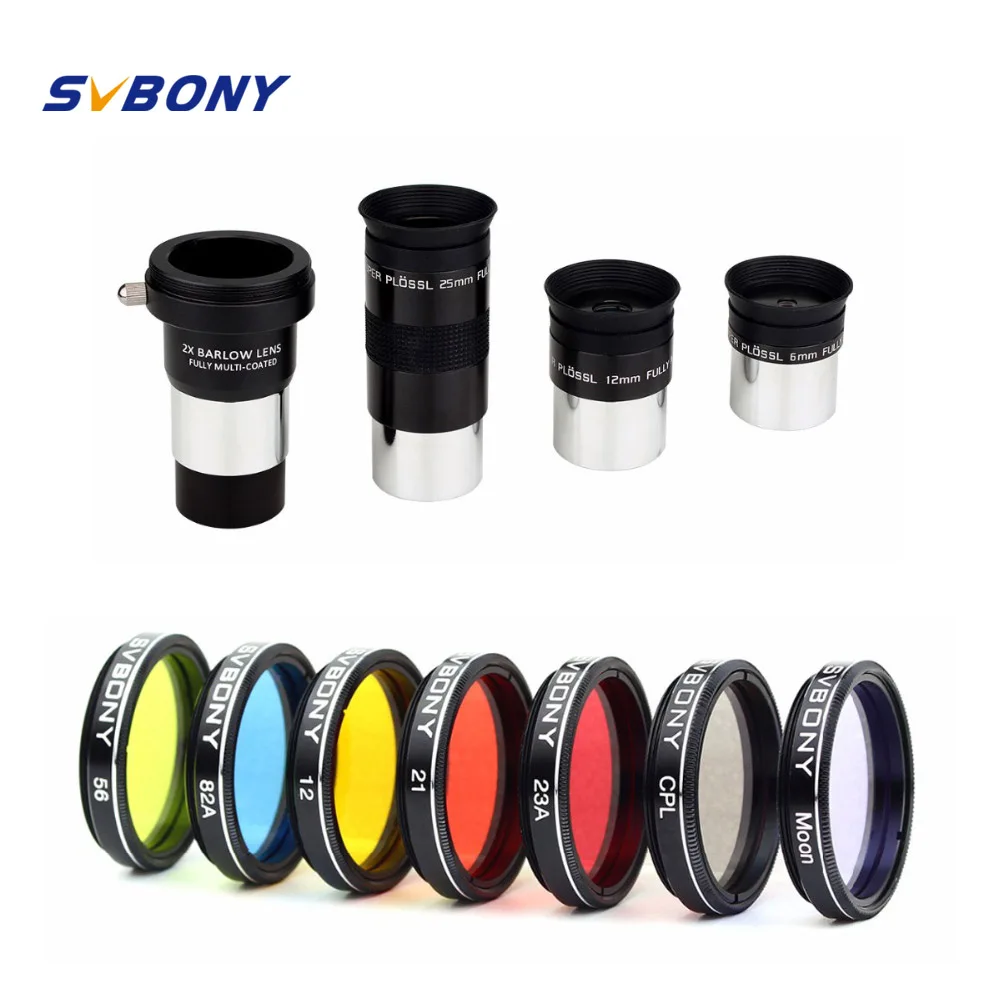 

SVBONY 1.25" Eyepiece Plossl FMC 6/12/25mm+Filter 48 DE FOV 4 Design+2x Barlow Lens for Astronomy Binoculars Telescope W2625