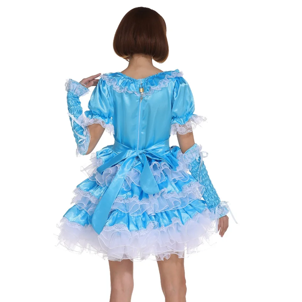 Горничная Сисси бледно-голубое закрывающееся платье пышное платье для кроссдресса Косплей Костюм