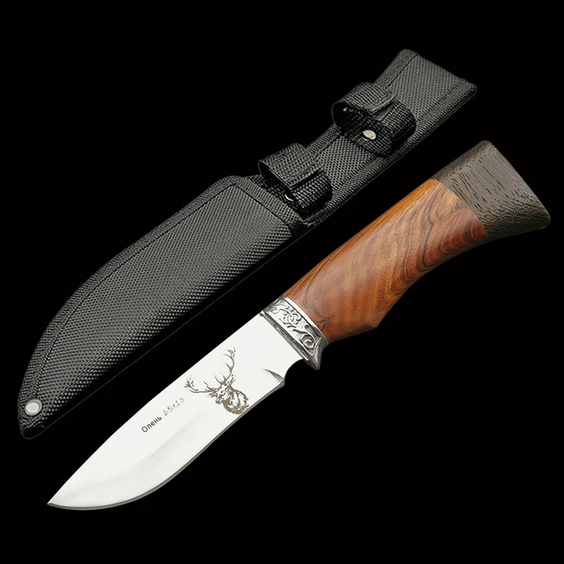 ToughKeng 440C Stainless Steel Fixed Blade Hunting Knives Wenge Wood Handle Outdoor Survival Utility Knife Wild Deer