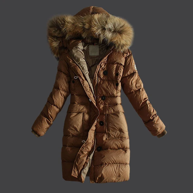 Fur Collar Women's Long Down Coat Thick Winter Jacket Pure Color