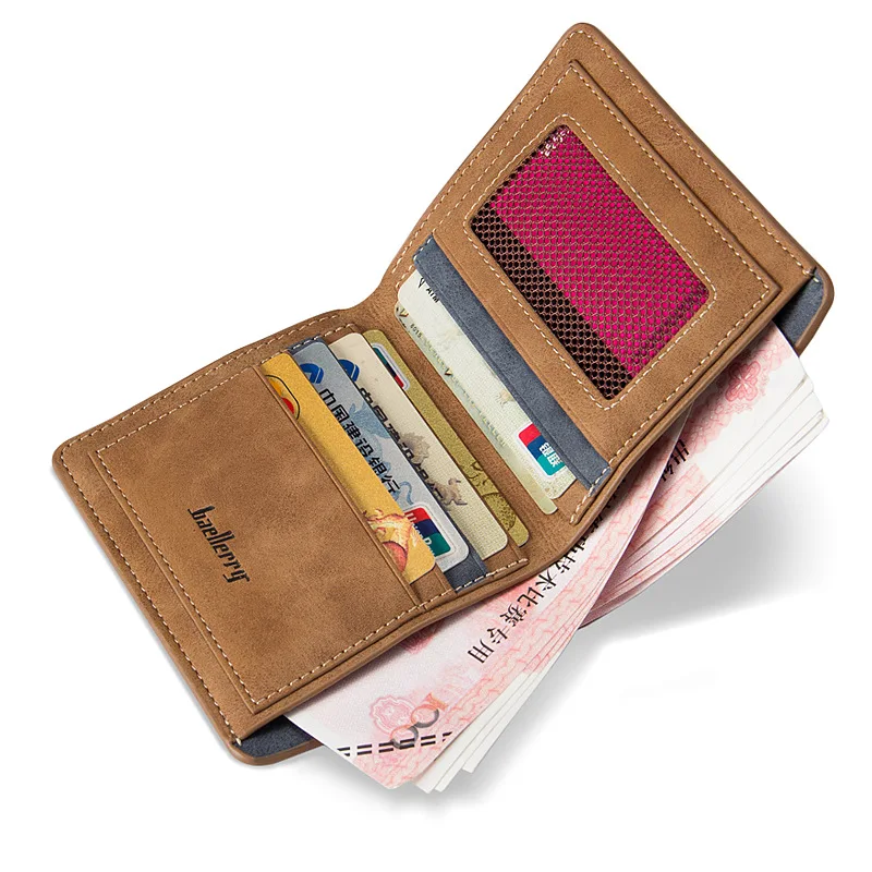 New Men Retro Frosted PU Wallet Two Folding Male Purse Credit Card Holder Solid Color Short Wallet purse and wallet 4