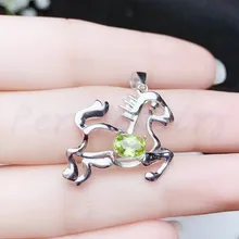 Зодиак лошадь стиль кулон натуральный настоящий Перидот Серебро 925 пробы 0.9ct драгоценный камень ювелирные украшения# B95201