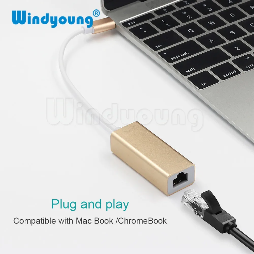 Windyoung USBC адаптера Ethernet 10/100 Мбит/с Тип C RJ45 сетевой адаптер USB-C Тип-C сетевая карта USB Ethernet для MacBook Chromebook