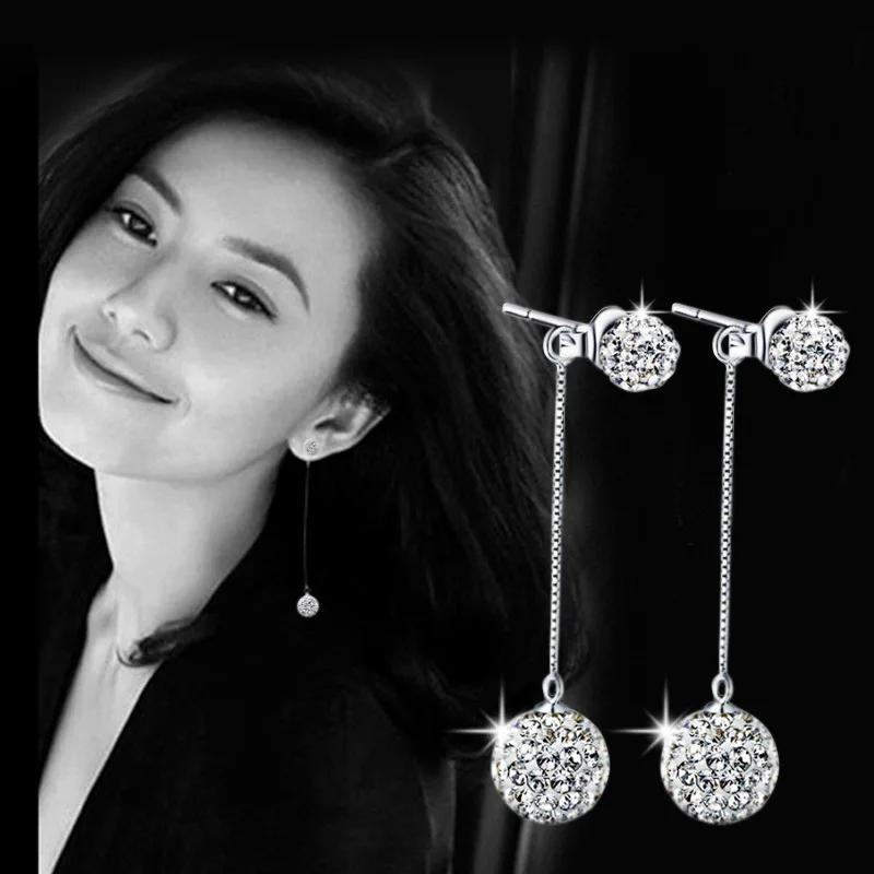 

2018 Silver Earrings For Women Europe Style Full Rhinestone Ball Shambhala Tassel Long Dangle Earrings Graduation Party Jewelry