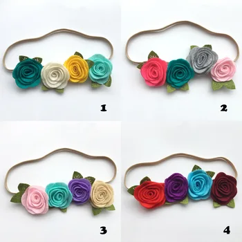 

20 pcs/lot, Felt Rose Flower Headband, Felt Rosette with leaf vintage flower skinny headband