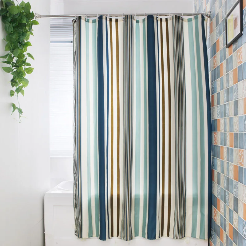 2018 Beautiful Green Striped Shower Curtain Polyester Mildew Resistant Bath Curtain Waterproof