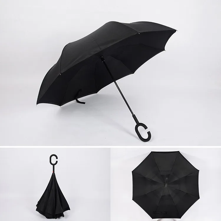 Складной обратный зонтик двойной слой перевернутый ветрозащитный дождь автомобиля зонты для женщин S1004 - Цвет: black