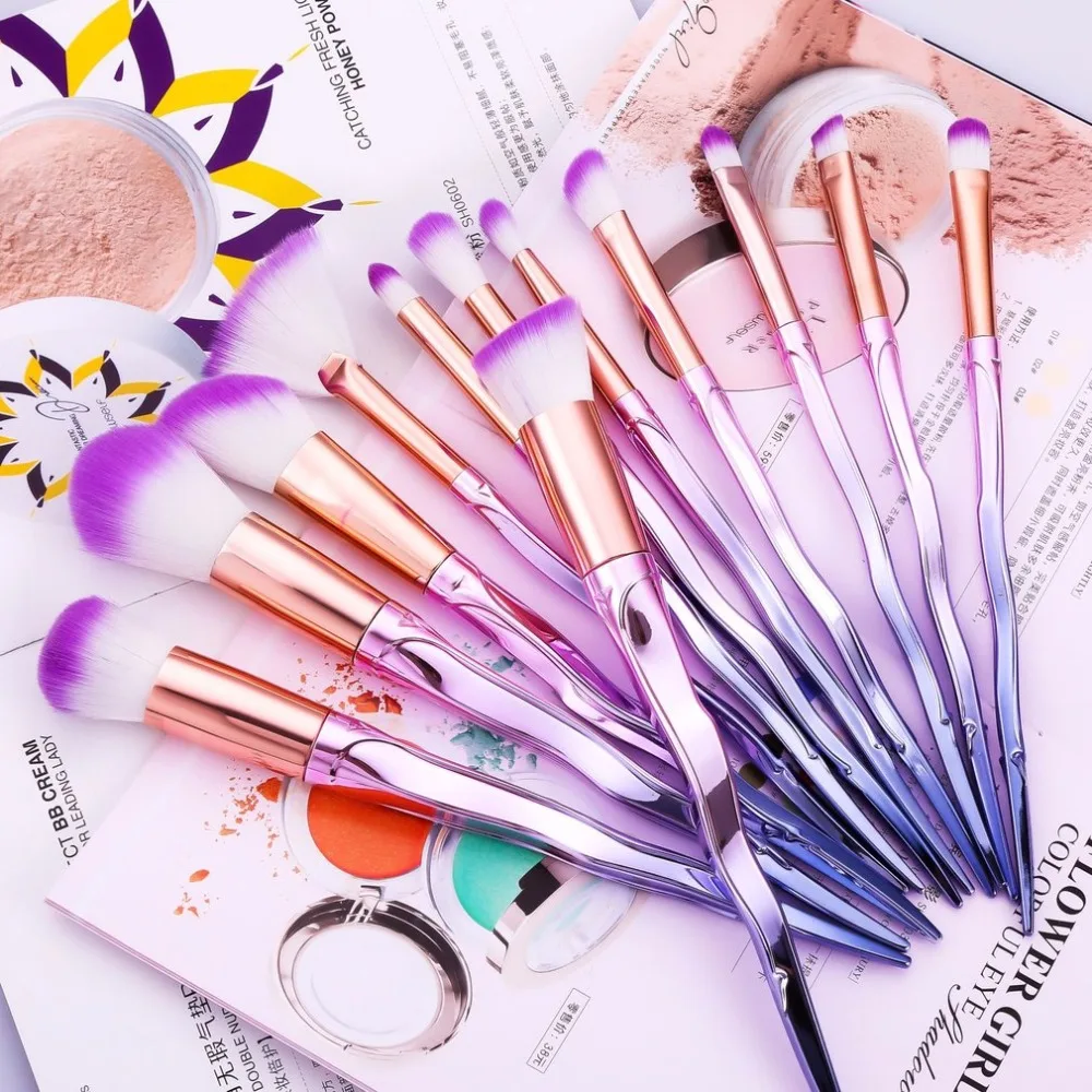

12 pcs/set Spiral Makeup Brushes Man-made Fibre Purple Cosmetic Brushes for Foundation Concealer Eyeshadow makeup tools