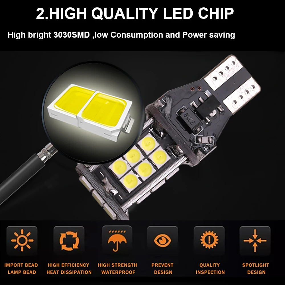2PCS W16W T15 Led 1156 Ba15s P21w 1157 Bay15d Bulbs T20 7440 7443 W21W Car Reverse Lamp 24 Smd 3030 Auto Backup Light 12V 24V (10)