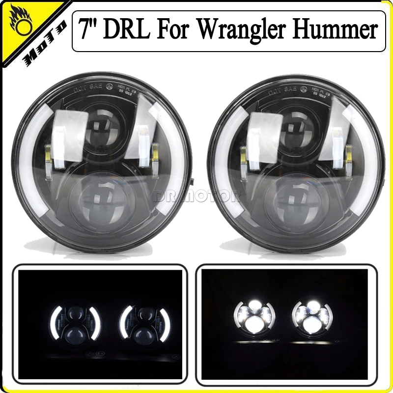 

7inch LED Halo Headlights Kit 7" LED Headlight H4 Hi/low Auto Headlight  with DRL For Jeep Wrangler JK TJ Hummer Defender