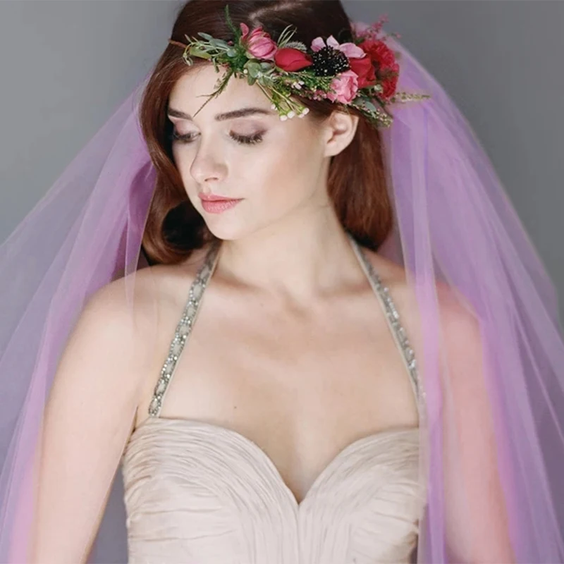 5 Meters Wedding Picture Bridal Long 3M 5M Violet Purple Soft Mesh Tulle Lace Veil Women Bride Veils 300CM 500CM Without Comb
