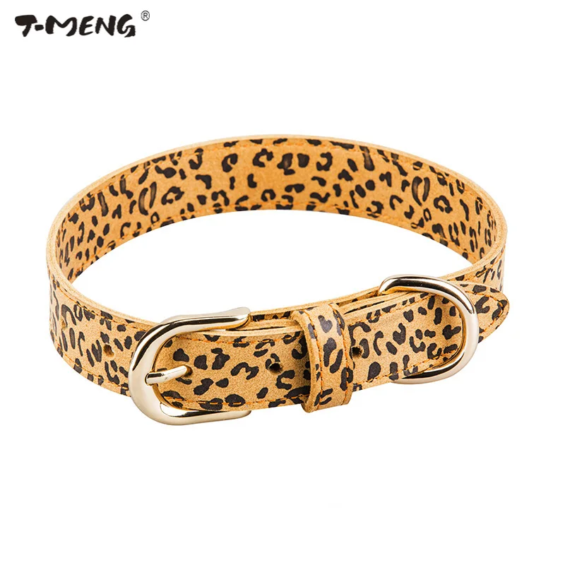

High Quality Real Leather Dog Collar For Small Medium Large Dogs Leopard Printing Soft Adjustable Necklace Pet Products Supplies