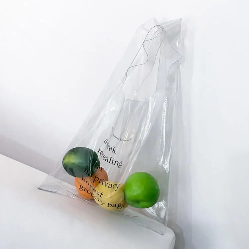 

Women Clear PVC Handbag Clutch Transparent Letters Large Capacity Portable Tote Summer Female Famous Design Shopping Bag Bolsas