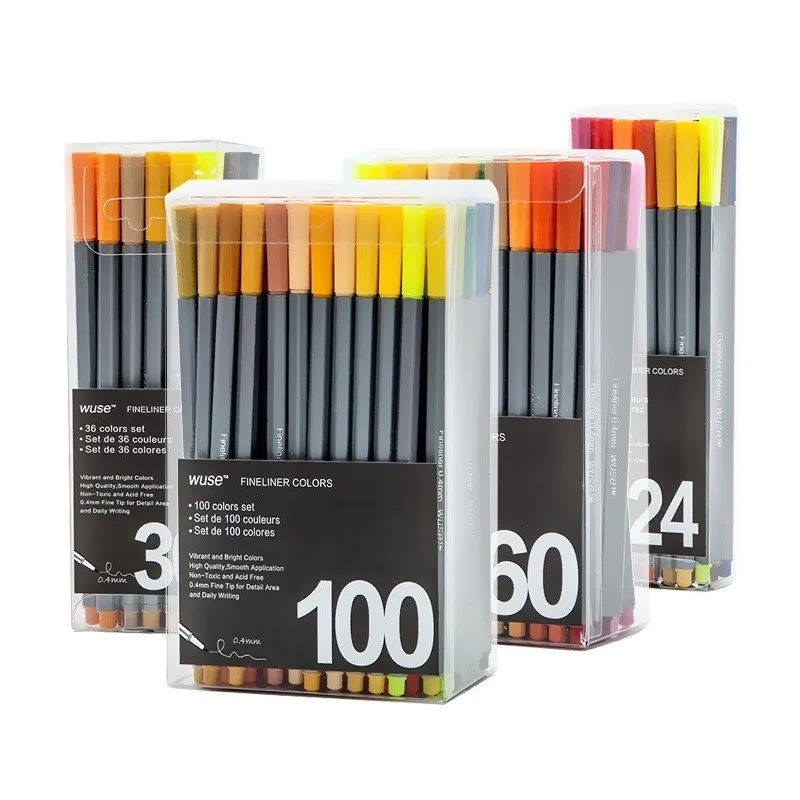 

24/36/60/100 Colors 0.4 mm Fine liner Marker Pen Water Based Assorted Ink Art Markers For Children Graffiti Hook Fiber Pen TW505