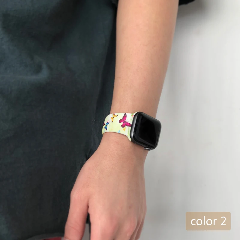 С цветочным узором ремешок для наручных часов Apple Watch 5 4 3 2 1 38/40 мм/42 44 мм мягкий печатным рисунком разноцветных силиконовых спортивный ремешок для наручных часов Iwatch, 4 Для женщин детей