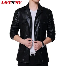 LONMMY 4XL 5XL мужская кожаная куртка Верхняя одежда мотоциклетная двубортная кожаная куртка мужские пальто искусственная замша PU повседневная черная
