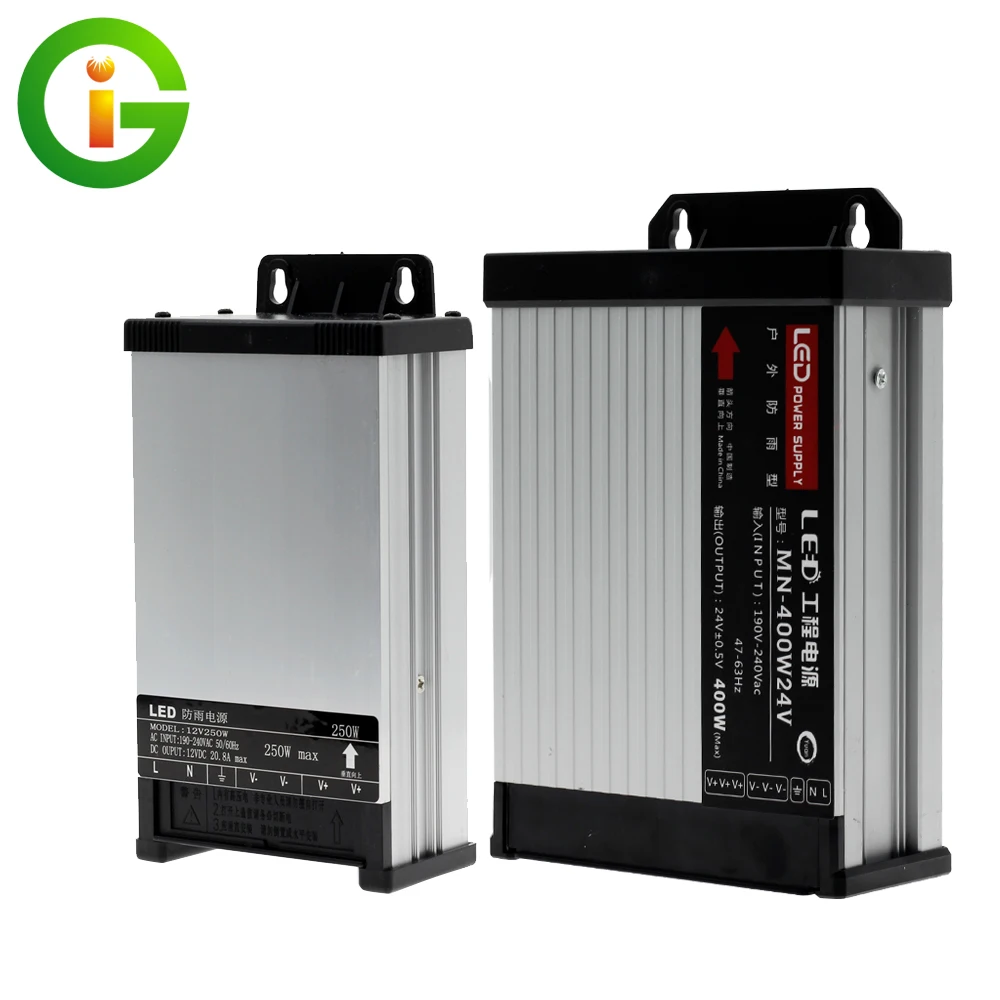

DC12V/24V Outdoor Rainproof LED Power Supply 60W 100W 200W 250W 400W LED Driver Lighting Transformers