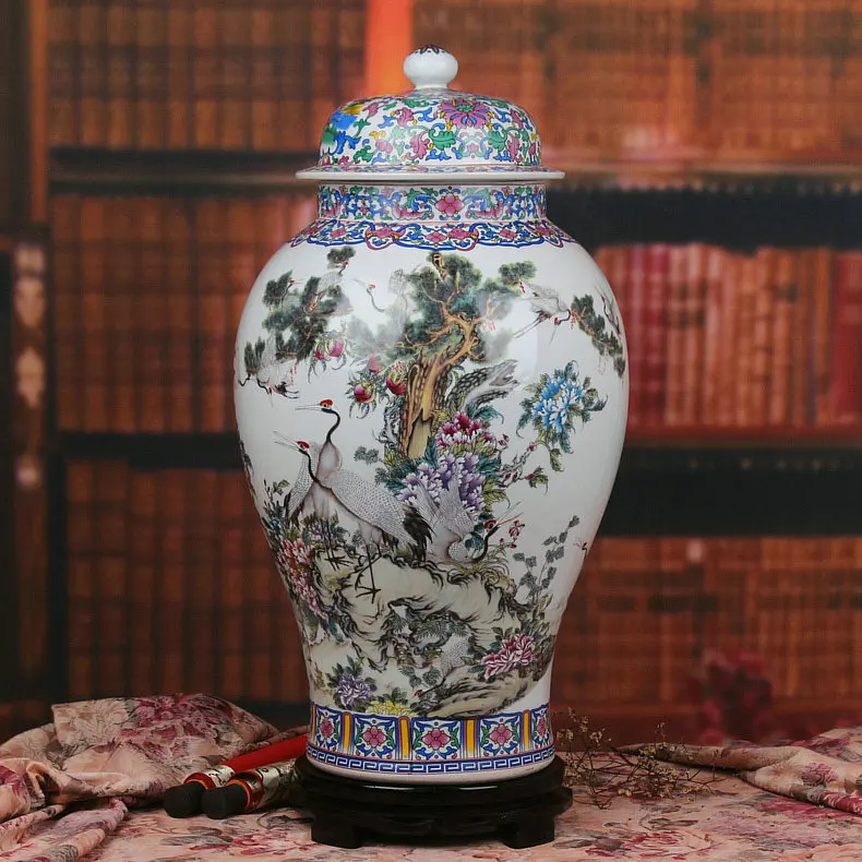 Chinese reproduction ceramic ginger jar vase Antique Porcelain temple