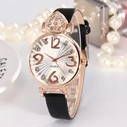 Часы модные алмаза круглый корпус Для женщин часы роскоши кожаный ремешок montre femme часы Женщина J27