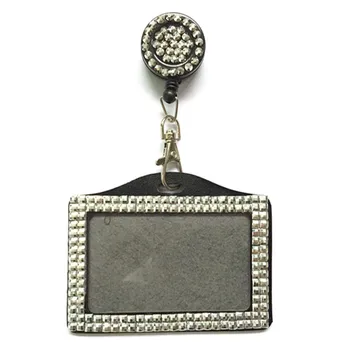 

Fashion Bling Rhinestone Credit Card Bus Card Case ID Badge Holder with Crystal Retractable Badge Reel 1pcs Silver Color