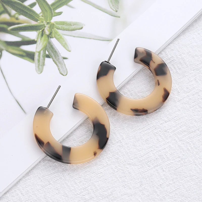 

New Semi-Circular Hoop Earrings Multicolor Leopard Acrylic Earrings Wide Geometric Resin Dangler Woman Retro Acetate Accessories