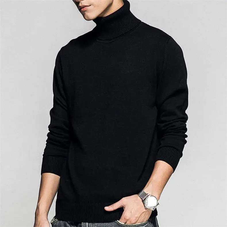 Turtleneck Men Sweaters Pullovers Cotton High Neck knitted Sweater Jumpers Autumn Winter Knitwear Male Red Balck Red Navy White-11