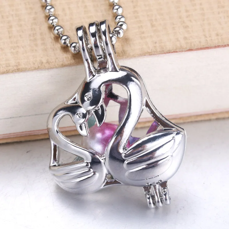 5pcs Swan Pearl Cage Pendant Jewelry Making Bead Locket Necklace Aromatherapy Essential Oil Diffuser Box Fit Oyster | Украшения и