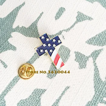 

50pcs Factory Custom Enamel Lapel Pins Brooch Christian Cross Pin Badge with USA Flag American US Patriotic Religious Jewelry