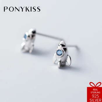 

PONYKISS Trendy S925 Sterling Silver Cute Blue Zircon Rocket Stud Earrings Prevent Allergy Fine Jewelry Girl Birthday Fine Gift