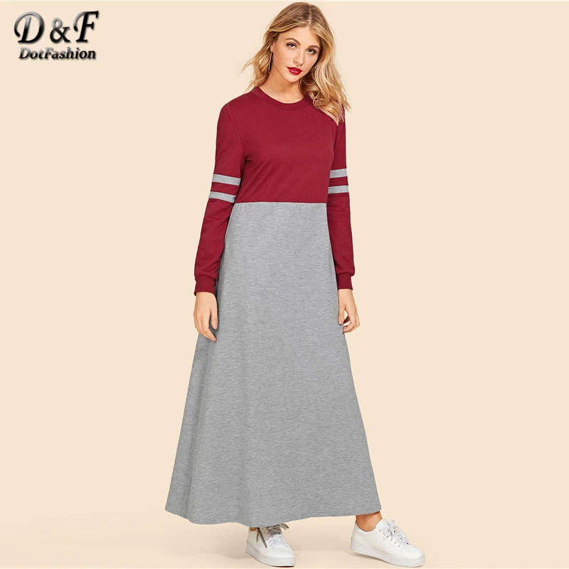 Dotfashion Colorblock اثنين من لهجة اللباس المرأة عارضة الربيع الخريف كم طويل جولة الرقبة الملابس السيدات متعدد الألوان ماكسي اللباس Dotfashion Colorblock اثنين من لهجة اللباس المرأة عارضة الربيع الخريف كم طويل جولة الرقبة الملابس السيدات متعدد الألوان ماكسي اللباس