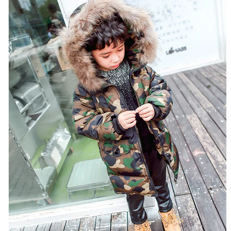 CROAL CHERIE 80-130cm Real Fur Hooded Winter Children Jacket For Teenage Boys Camouflage Winter Coat Windproof Thicken Outerwear (3)