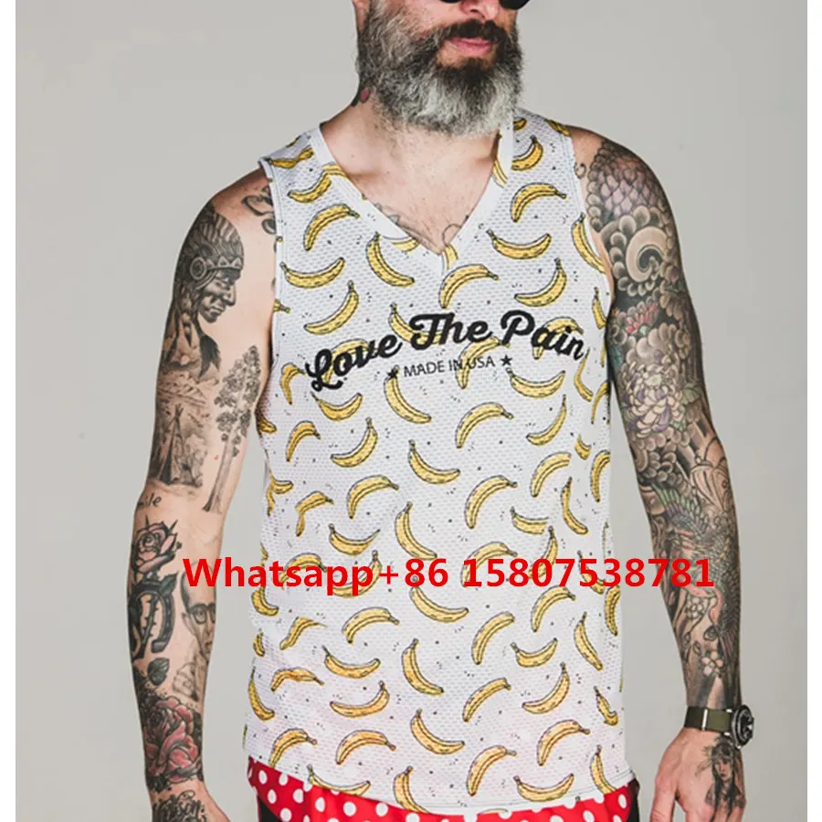 

2019 LOVE PAIN Banana Performance Run Tank V-Neck men's breathable quick dry Short sleeve Top Quality ciclismo cycling clothing