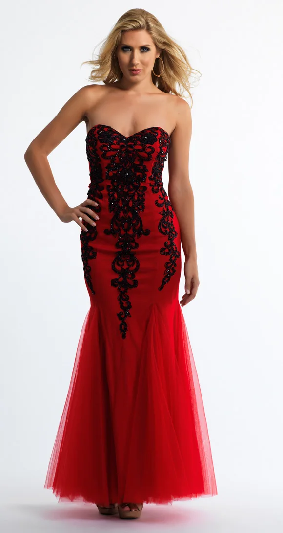 vestido de festa vermelho e preto