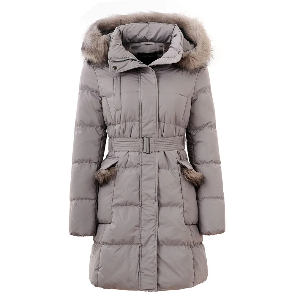GLO-STORY женский зимний Черный пуховик Пальто повседневные женские парки теплая одежда Длинная женская зимняя парка с капюшоном пальто WMA-3262 - Цвет: Grey
