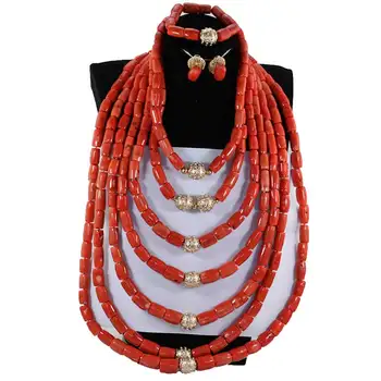 

Exclusive Luxury Real African Nigerian Coral Bead Jewelry Set for Wedding Big Heavy Full Coral Necklace Jewelry For Women NCL714