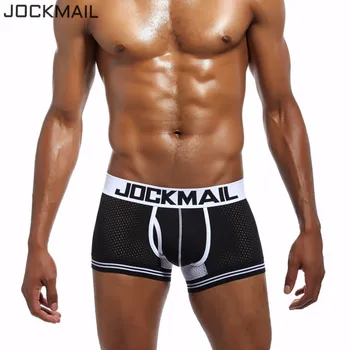 

JOCKMAIL Brand Male Panties Mesh Breathable Boxers Cotton Men Underwear U convex pouch Sexy Underpants 7 Color Homewear Shorts