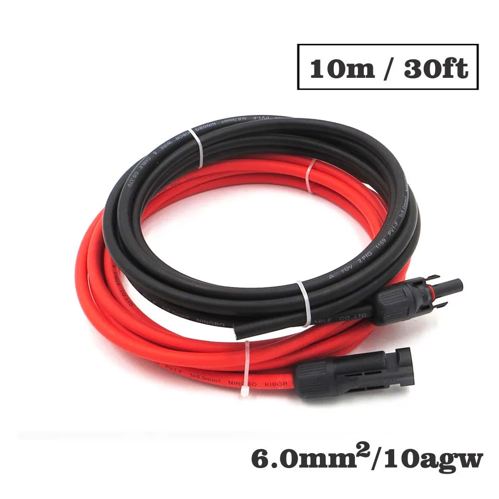 

1pair X 6mm2 10AWG 30FT 10m MC4 Connector Extension Connect branch black parallel Series 10 meter extend cable