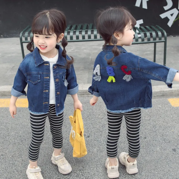 

Children's Alphabet Burst Denim Jacket 2019 Spring New Korean Female Child Spring and Autumn Jacket Cardigan Jacket