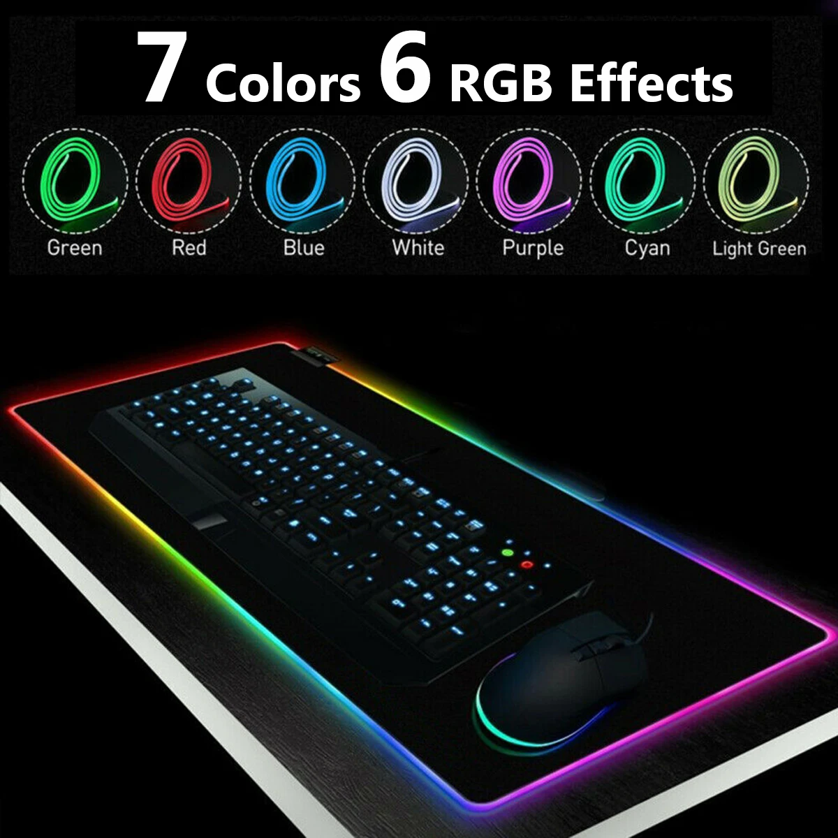 USB проводной цветной светодиодный RGB игровой коврик для мыши, противоскользящий мягкий резиновый коврик для рабочего стола для геймера, ноутбука, компьютера, мыши, коврик для мыши