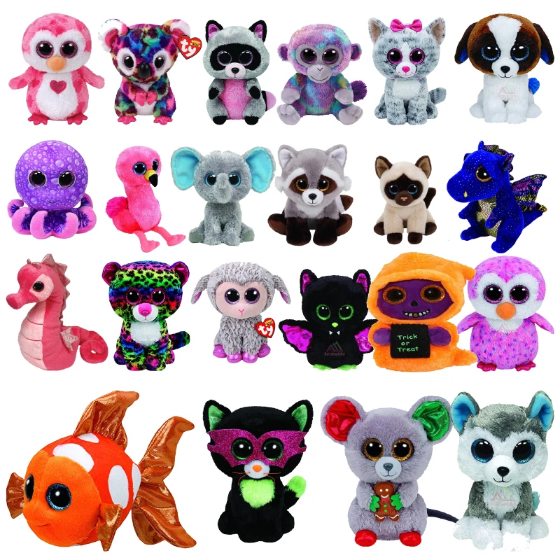 Ty Beanie Boos 6 "15 см Пудель Сова рыбка кролик Пингвин единороги енот Дракон серый Кот плюшевая большая-глаза мягкая игрушка-кукла