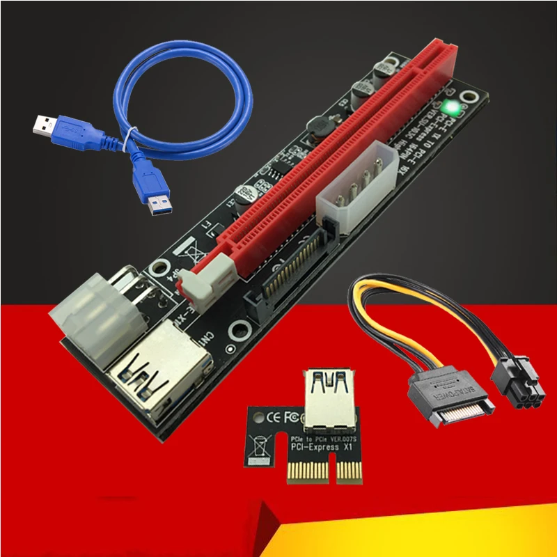 

Riser Card SATA 4pin 6Pin Mining Power Supply LED USB 3.0 PCI-E 1x to 16x PCI-E Riser for Graphics Card Antminer Bitcoin Miner