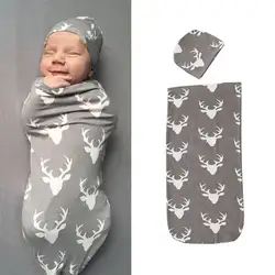 Новинка; хлопковое Пеленальное Одеяло для новорожденных мальчиков и девочек; спальный мешок с шапочкой; комплект из 2 предметов