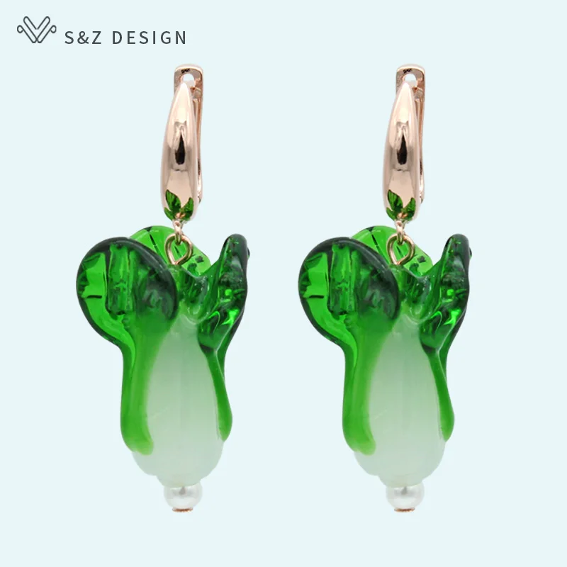 S&Z DESIGN New Fashion Cute Vegetables Shape Dangle Earrings Green Coloured Glaze Chinese Cabbage Jewelry For Lady Accessories