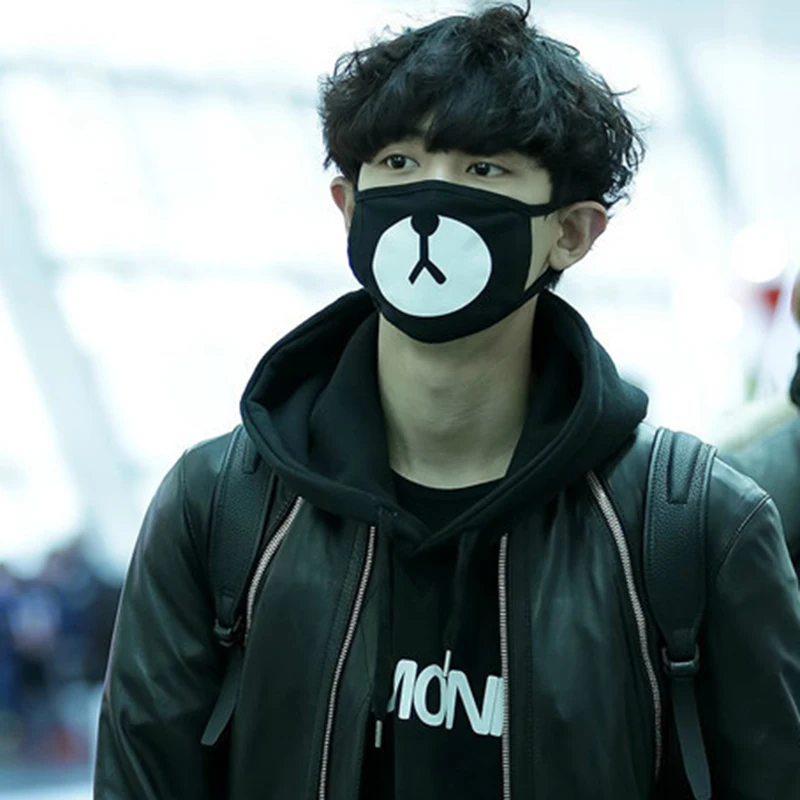 

1 Pcs Lucky Bear Black Mouth Mask Cotton Warm Cute Face Mask for Men and Women