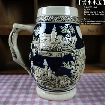 

2016 New Arrival Ceramic German Beer Mug Prague Castle Hand Painted Mugs Embossed Pattern Creative Cup Christmas Gift 14*17cm