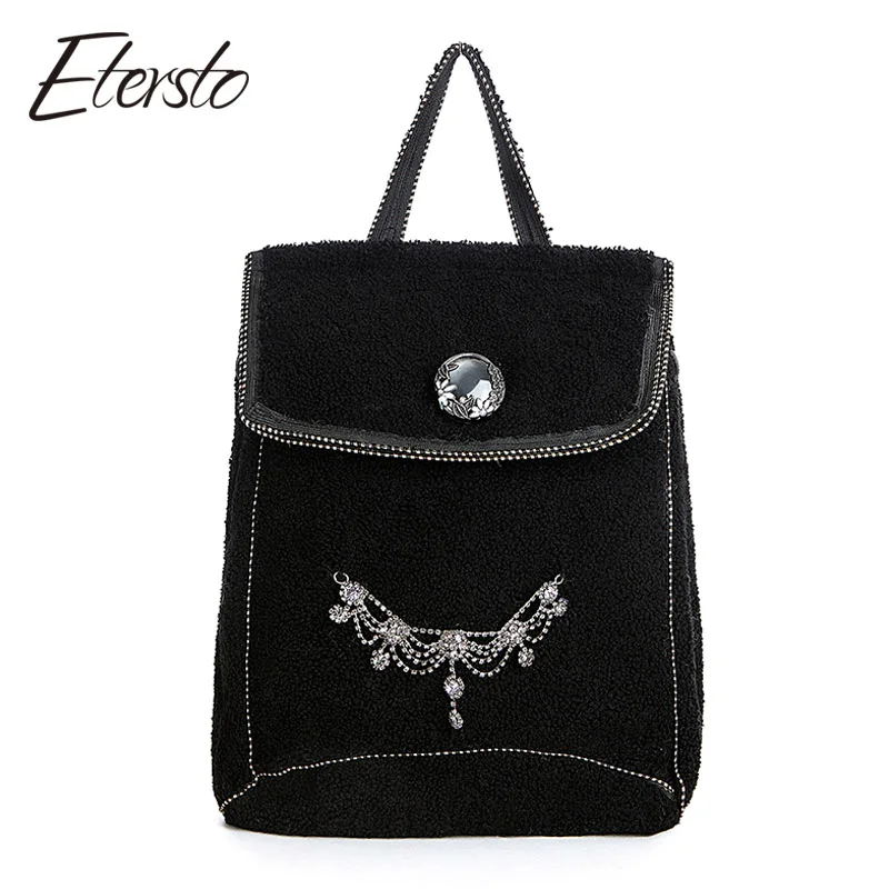 

Etersto Real Sheep Fur Backpack Luxury Women Bags Solid Big Backpack Fashion Ladies Crossbody Bags