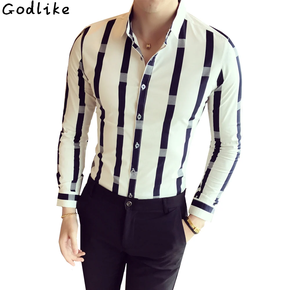 En Ligne Automne Large Rayure Chemise Hommes Mode 2018 Manches longues style Britannique Slim Fit Hommes Occasionnels Social Club de Nuit Vente Chaude chemise de travail