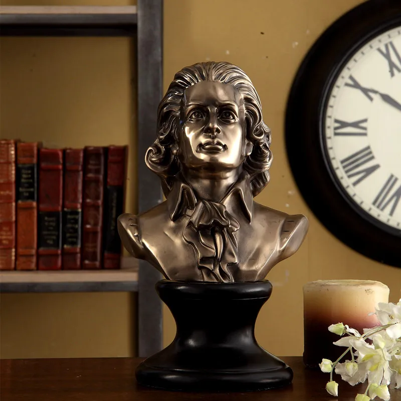 

Retro American Music Mozart Statue Creative Art Craft Resin+Copper Bust Sketch Teaching Amadeus Desktop Decoration Office L1764